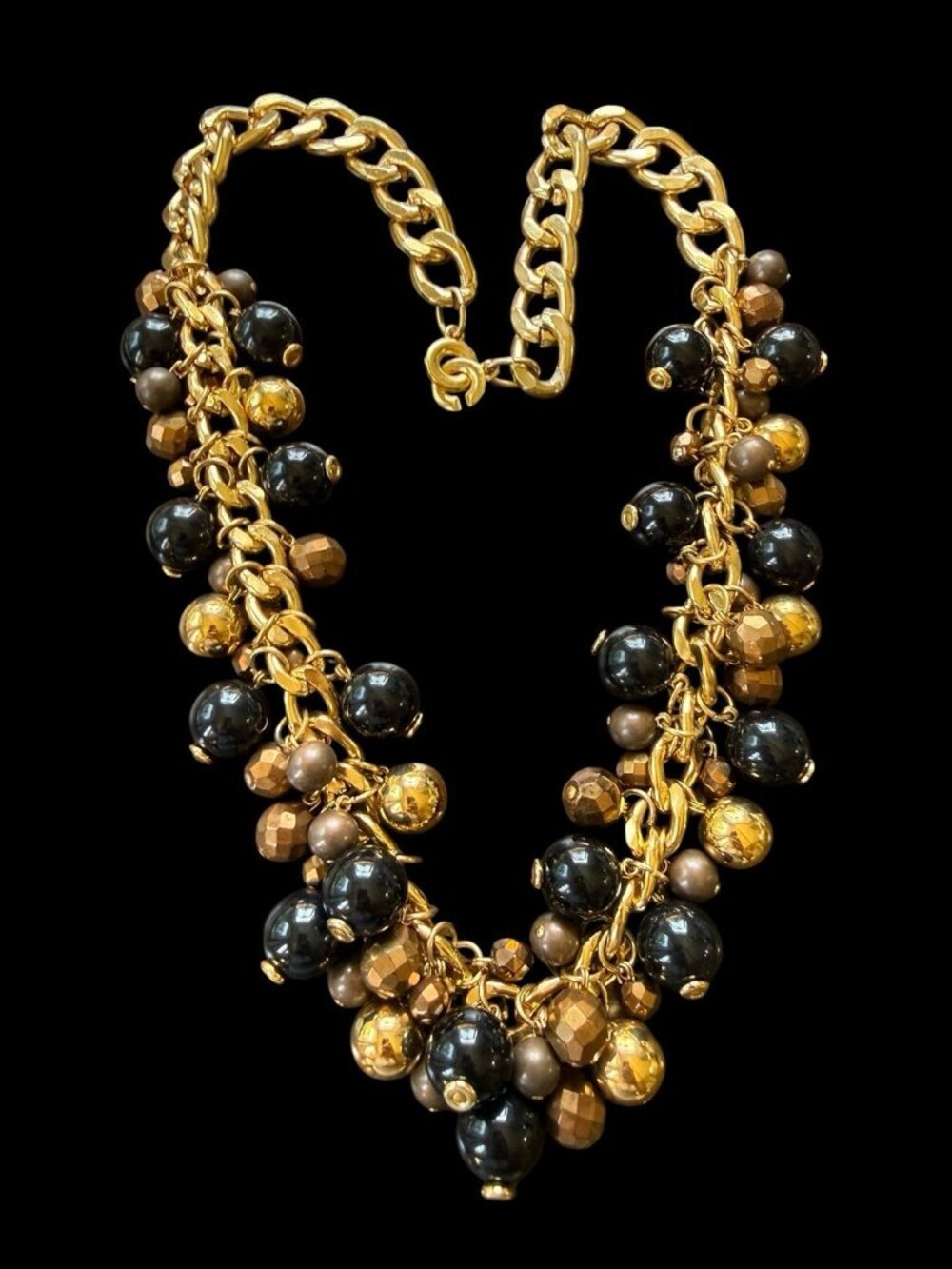 Vintage Necklace Gold Tone Multicolor Bauble Dangle Round Curb Necklace 26”